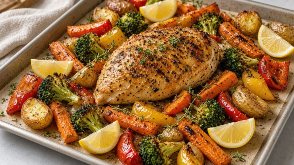 easy one pan chicken dinner recipes with roasted chicken and vegetables