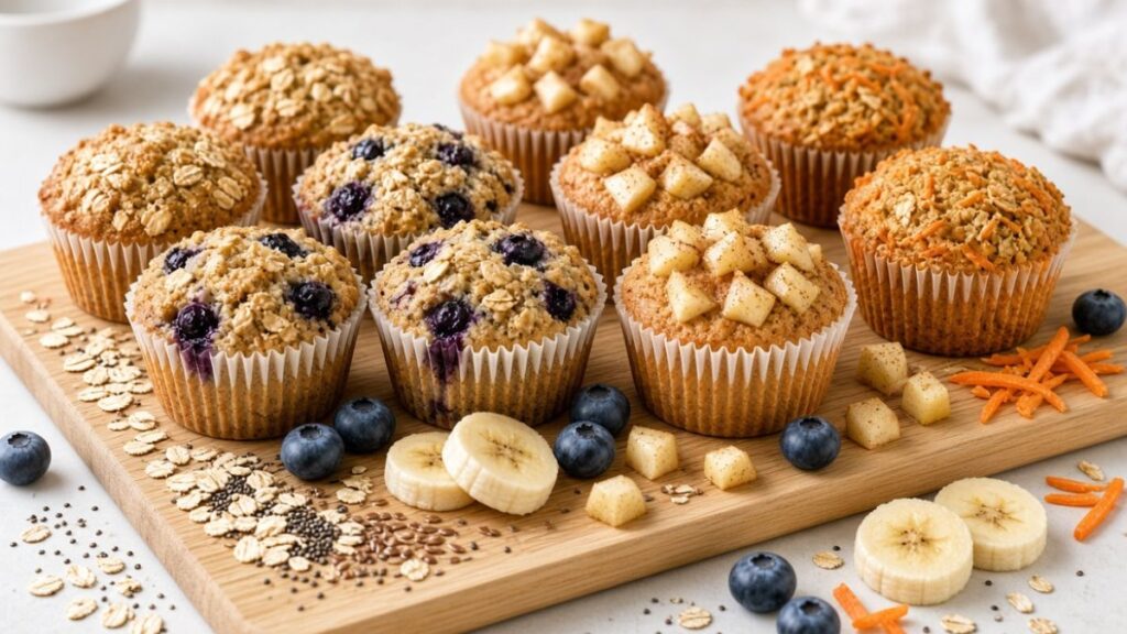 High fiber muffin recipes with assorted homemade muffins