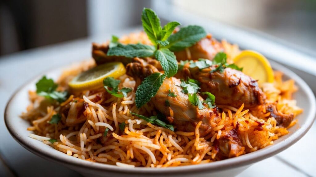 Healthy Chicken Biryani Recipes served with fresh herbs