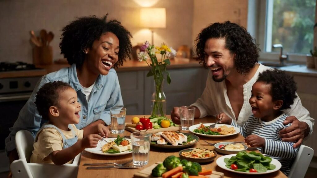 Family enjoying healthy homemade low sugar recipes