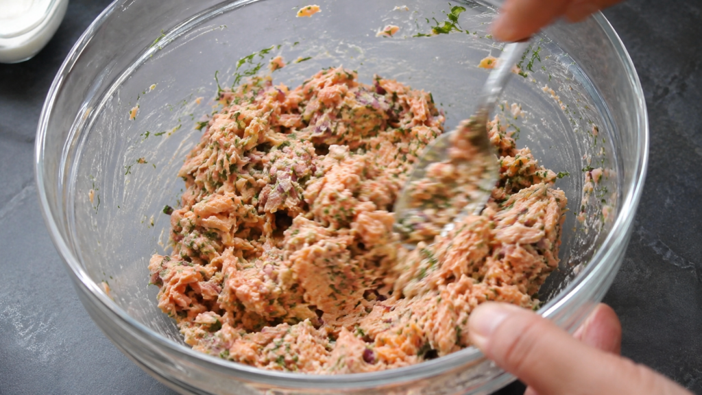 Homemade salmon patties shaped before cooking