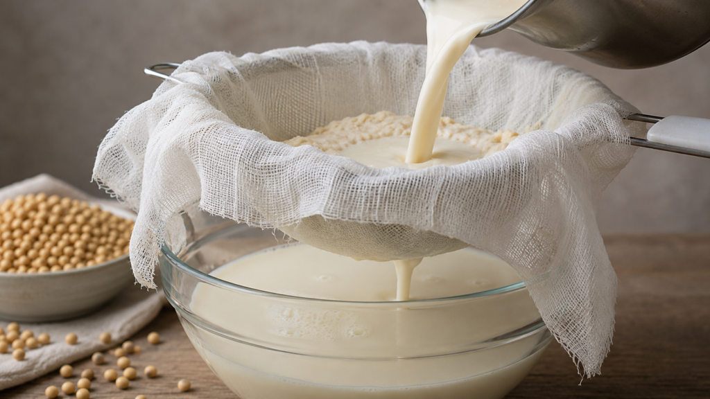 Fresh soy milk simmering in a cooking pot