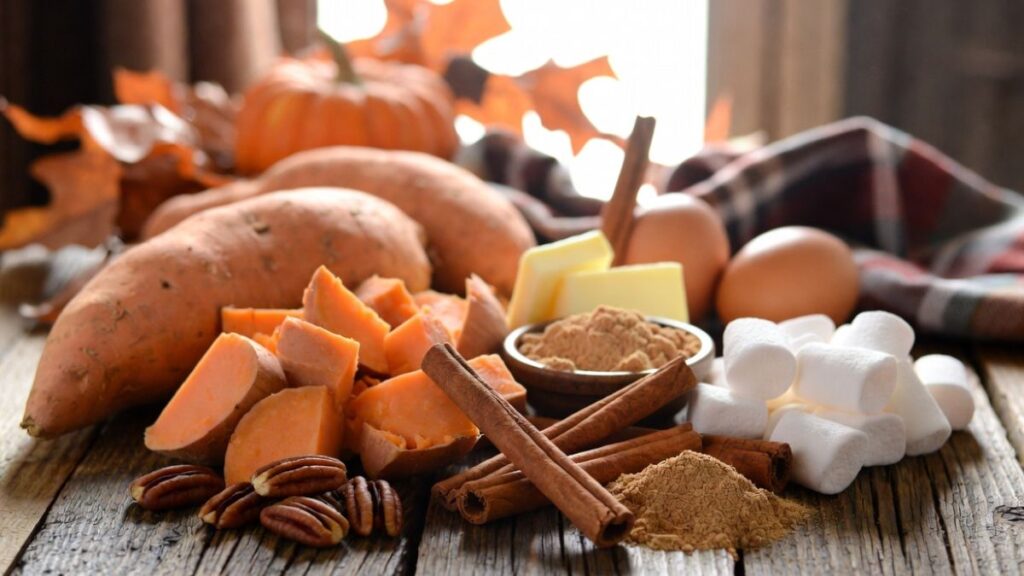 Mashed sweet potatoes before baking