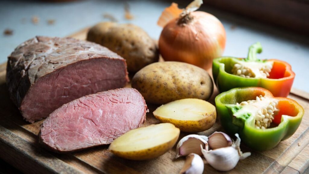 Ingredients for a homemade corned beef skillet