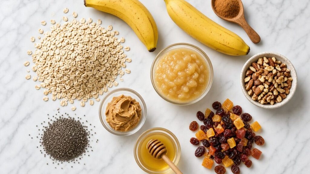 rolled oats banana nuts and dried fruit ingredients