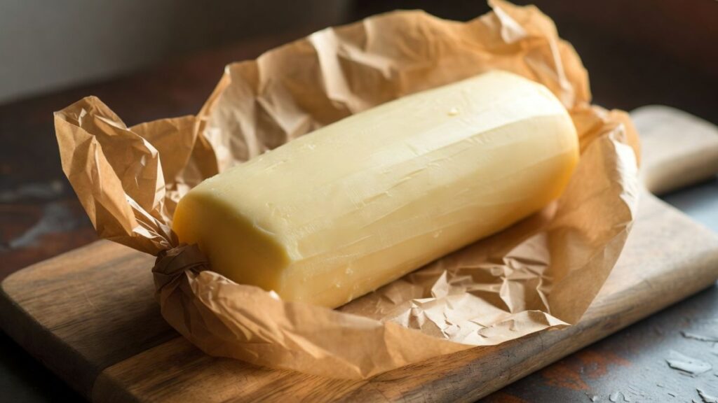 Fresh homemade butter shaped into a butter log
