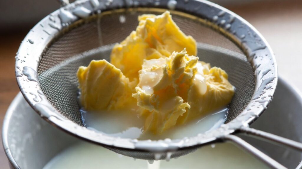 Separating homemade butter from fresh buttermilk