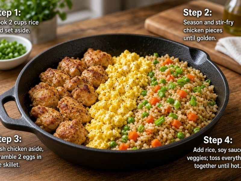 chicken fried rice with protein-rich chicken and egg