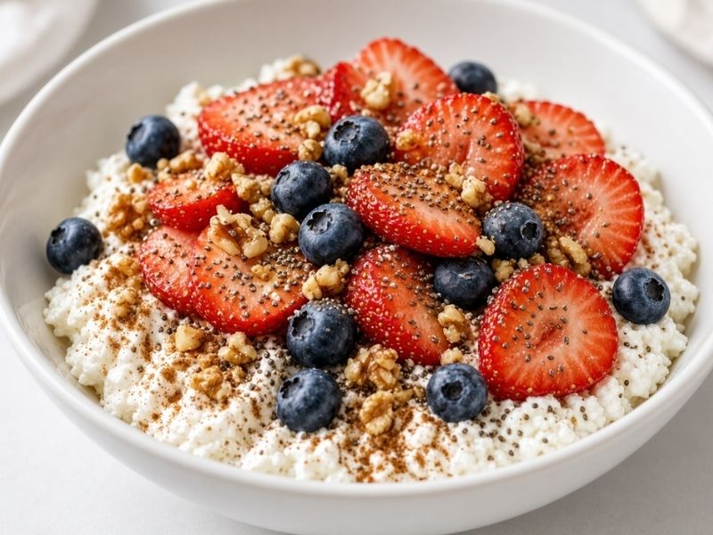 Healthy cottage cheese berry breakfast bowl