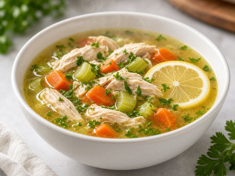 healthy chicken soup served warm