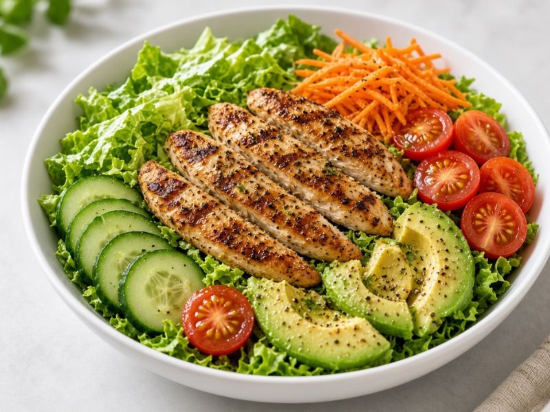 Grilled chicken salad with fresh vegetables for a healthy dinner