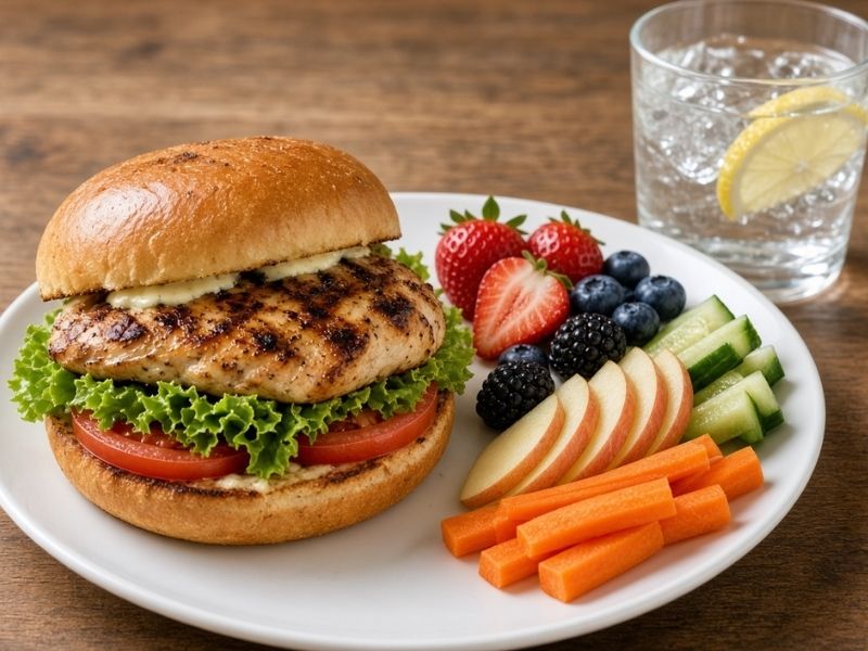 balanced meal with fruit and water