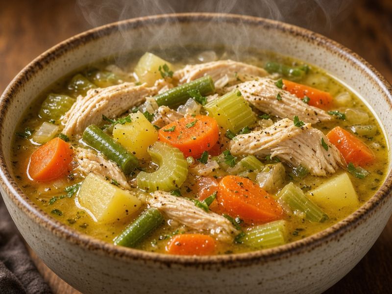 Healthy chicken and vegetable soup recipe for dinner
