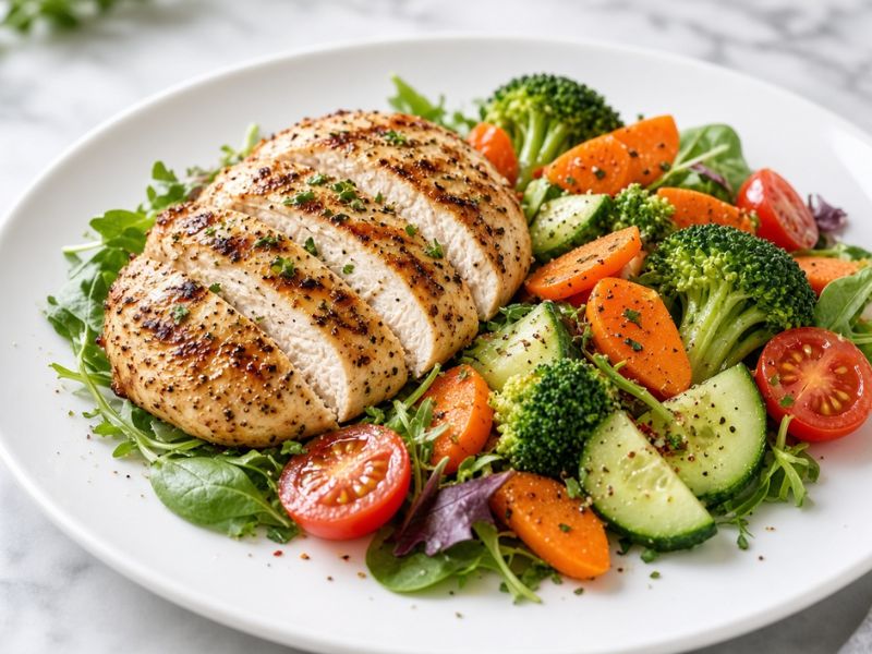 Grilled chicken with fresh vegetables