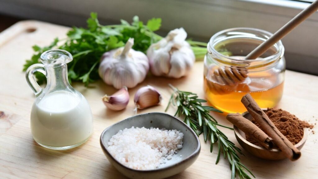 Ingredients for homemade butter recipe including heavy cream and sea salt
