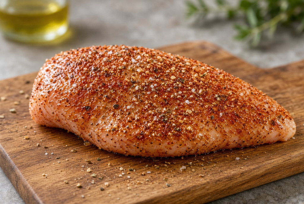 Chicken breasts coated with spices