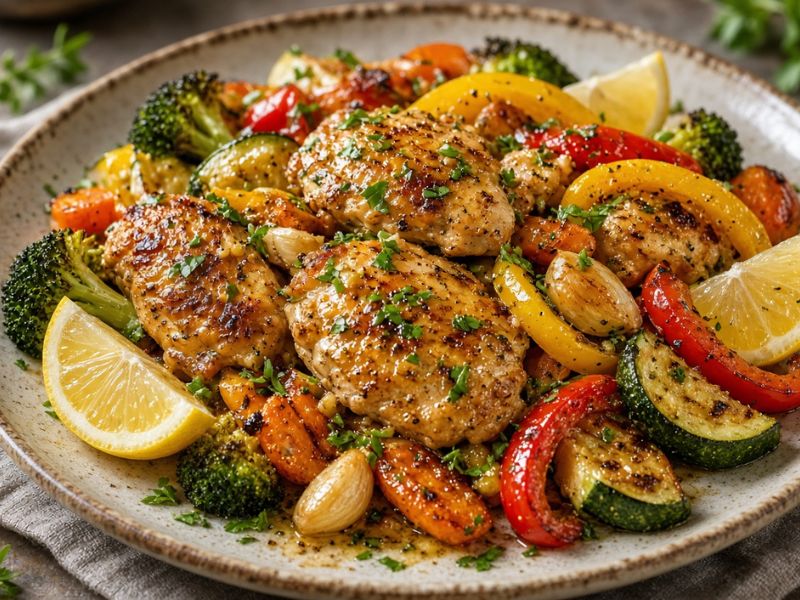 Lemon garlic chicken with roasted vegetables