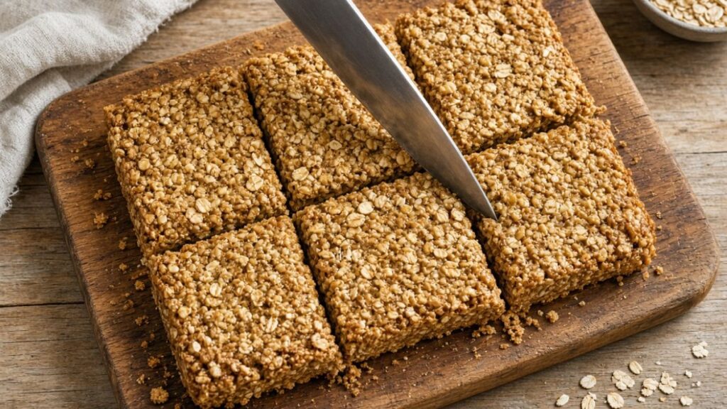 slicing cooled homemade oatmeal breakfast bars