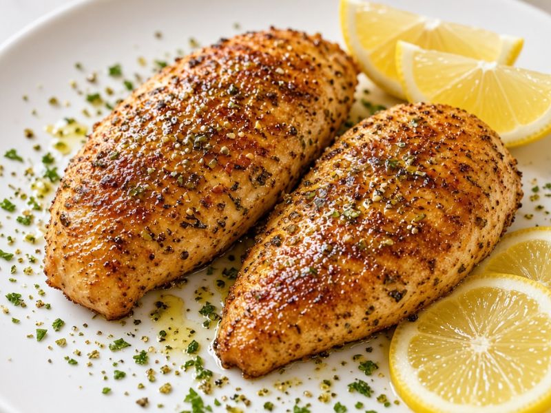 Chicken breast ingredients with spices and lemon