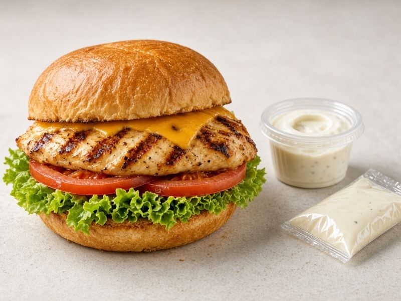 grilled chicken sandwich with dipping sauce