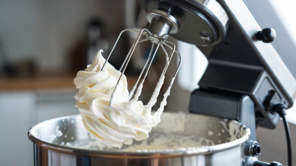 Whipping heavy cream until butter begins to form