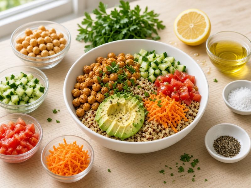 High fiber lunch recipes with healthy bowls, salads, wraps, and vegetables