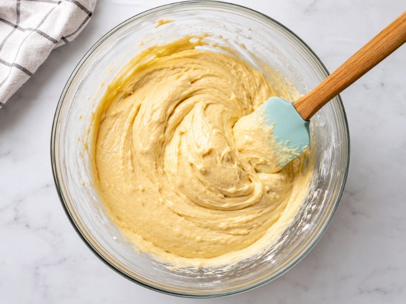 Sugar free cake batter mixed with bananas