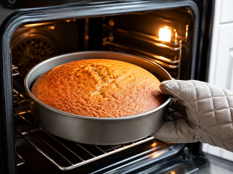 Homemade sugar free cake baking in oven