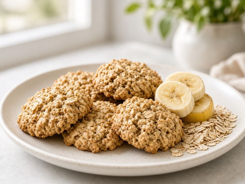 Healthy banana oat breakfast cookies made with ripe bananas and oats