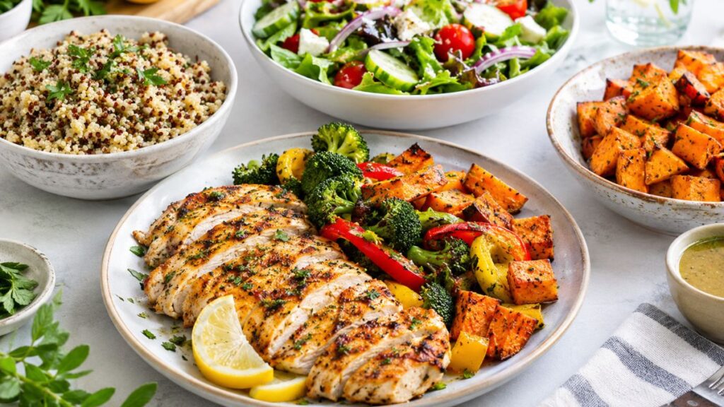 Healthy chicken dinner recipes to lose weight with vegetables and quinoa