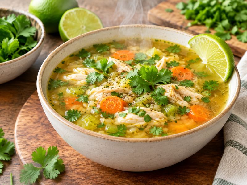 Homemade soup served in a bowl