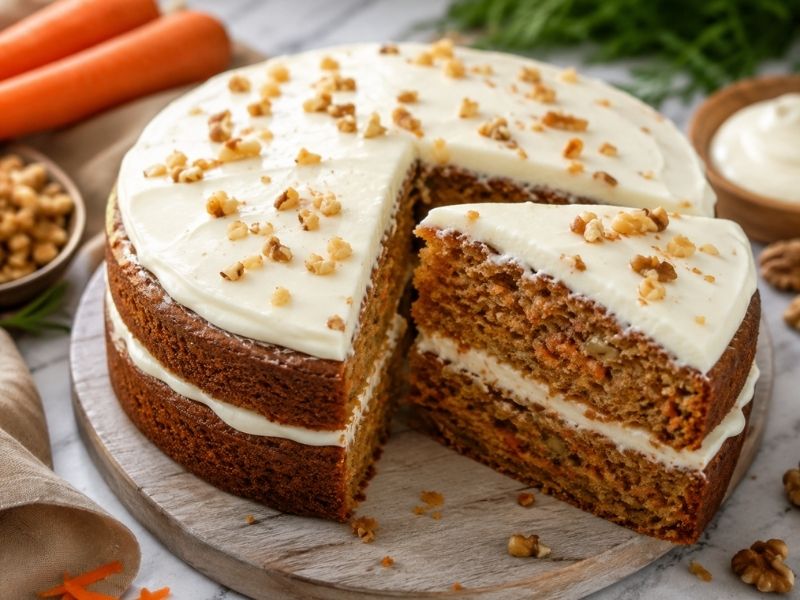 Homemade carrot cake with grated carrots