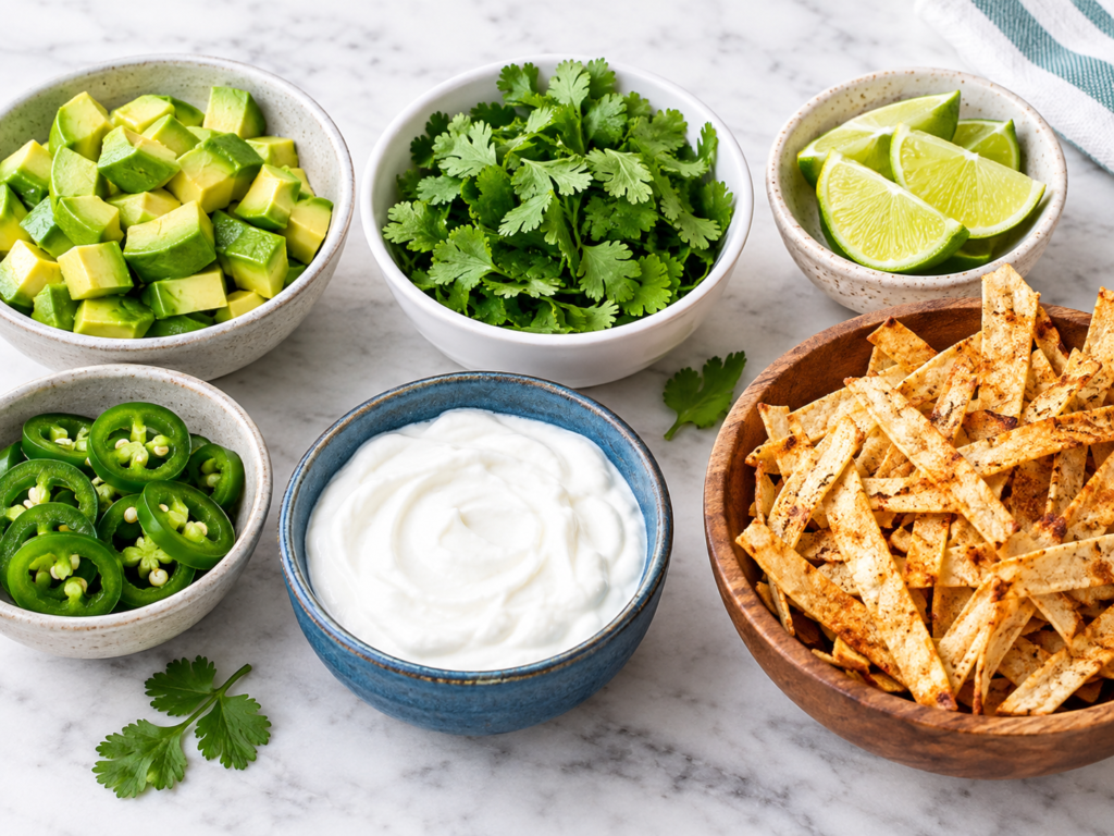 Avocado lime and cilantro toppings