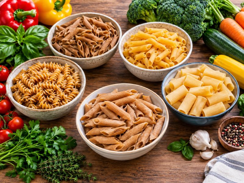 Fresh vegetables prepared for a healthy pasta bake