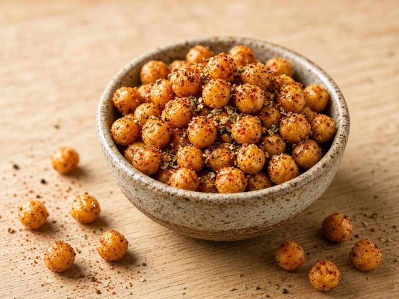 Crunchy roasted chickpeas seasoned with herbs and spices