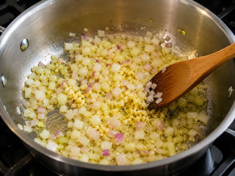 sautéed onion and garlic for yellow rice