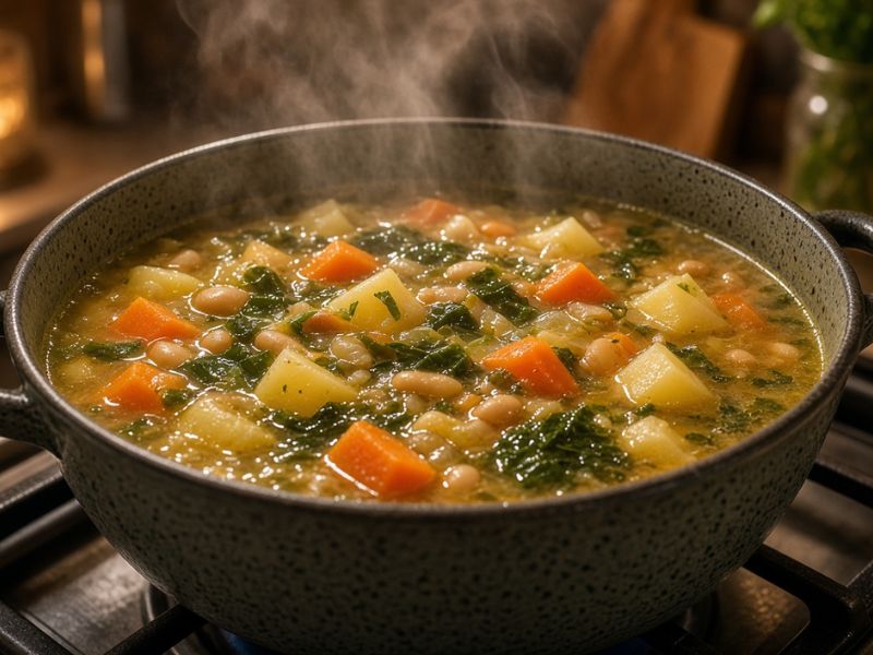 Creamy broccoli soup being blended until smooth