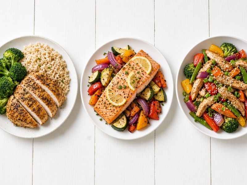 Easy weight loss recipes for dinner with baked chicken salmon vegetables and turkey stir fry