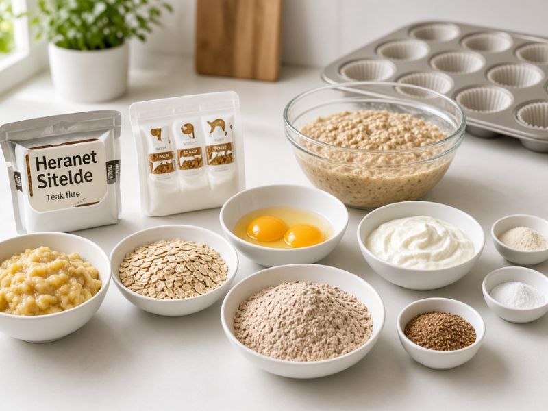 Oatmeal banana high fiber muffins with oats and flaxseed
