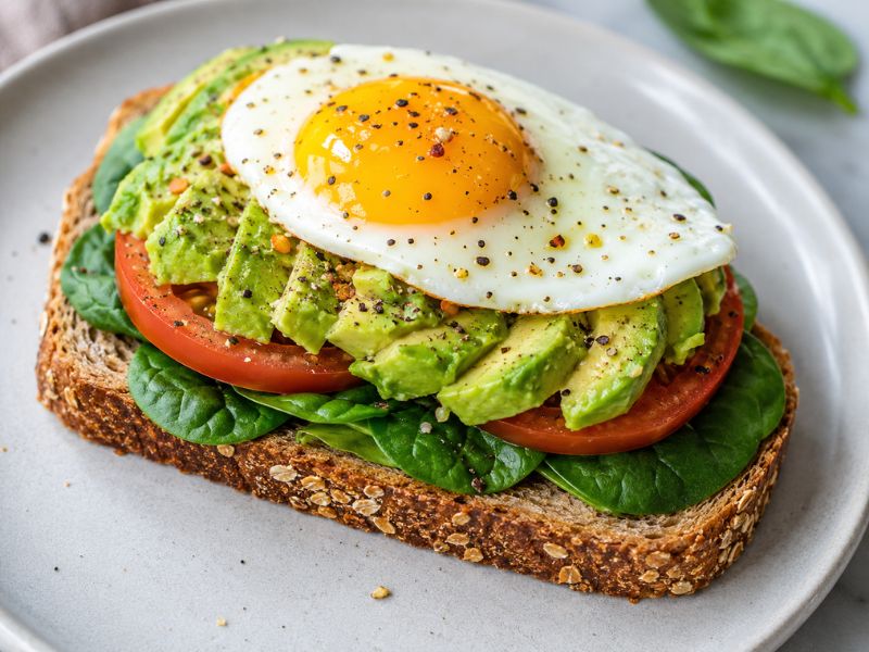 egg and avocado sandwich on whole-grain bread