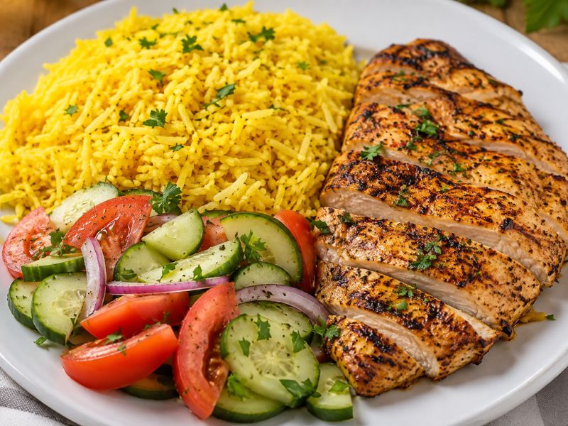 golden rice garnished with fresh parsley