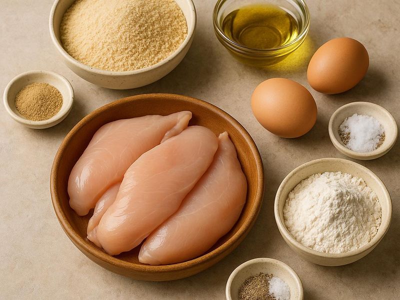 Ingredients for a homemade chicken cutlet recipe