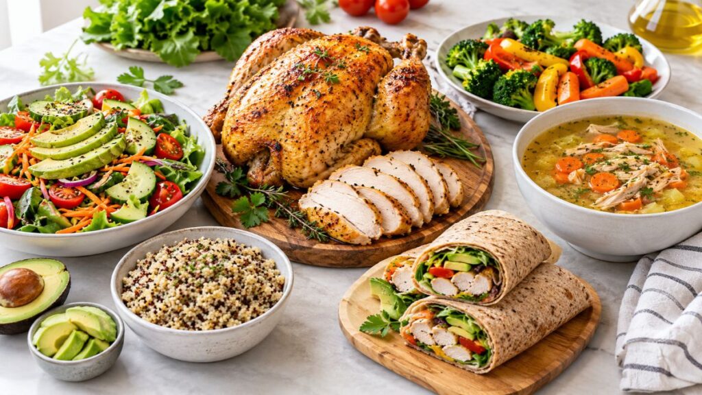 Healthy recipes rotisserie chicken meal ideas with vegetables and whole grains
