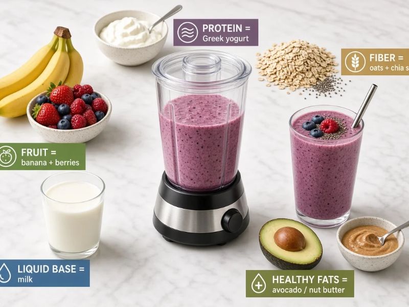 berry banana yogurt shake with chia seeds