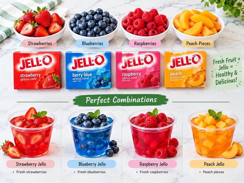 Strawberries blueberries raspberries and peaches for Jello dessert
