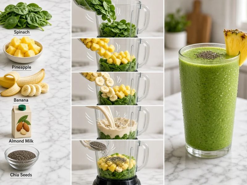 green pineapple spinach shake with banana