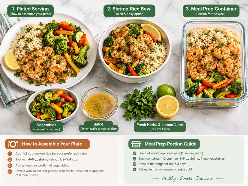 Shrimp recipes with rice including garlic shrimp, fried rice, and rice bowls