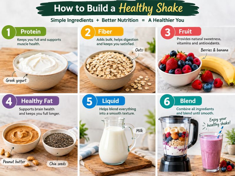 How to build a healthy meal replacement shake with protein, fiber, fruit, healthy fat, and milk