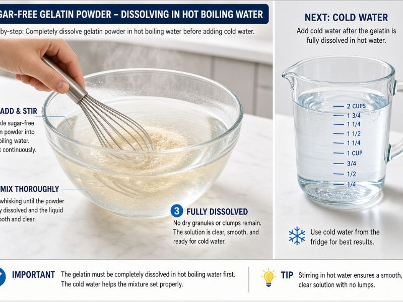 Dissolving sugar-free gelatin in boiling water for Jello